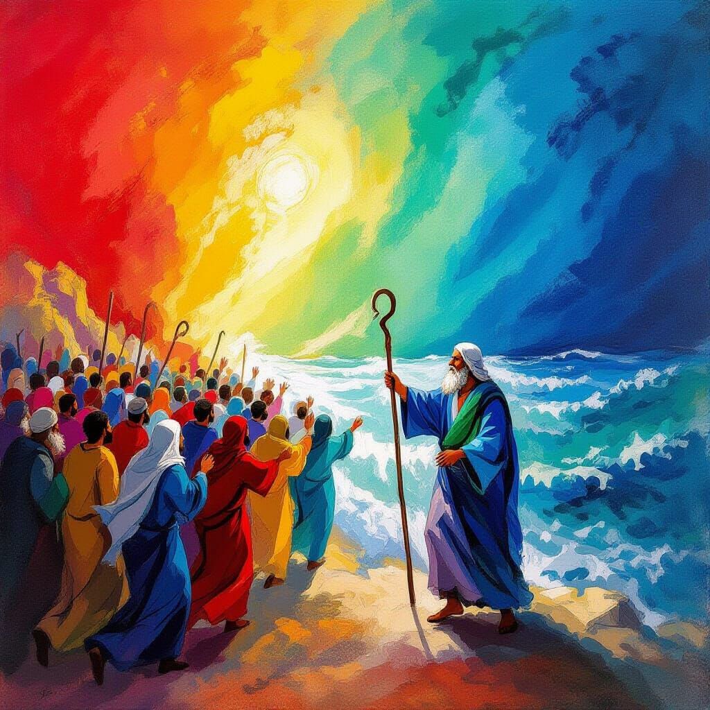 Parting of the Red Sea in Artistic Styles