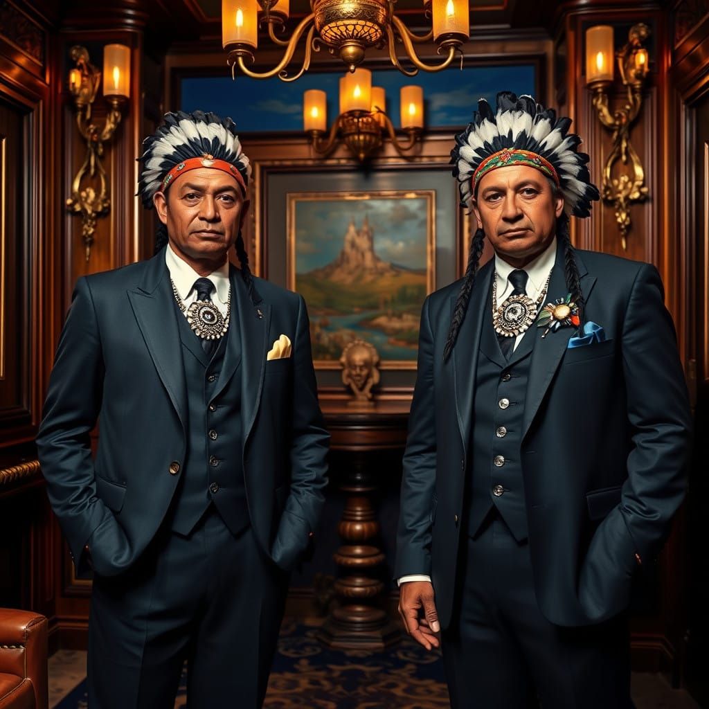 Native American Gentlemen in Biopunk Art Deco LUXURY
