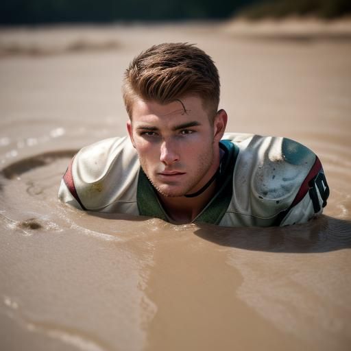 Football Player Sinking in Quicksand: Professional Photo