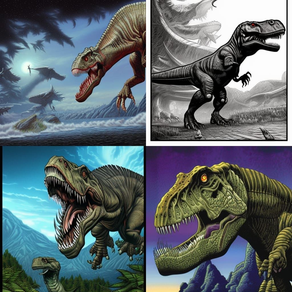 Giant Tyrannosaurus Rex in Comic Book Art