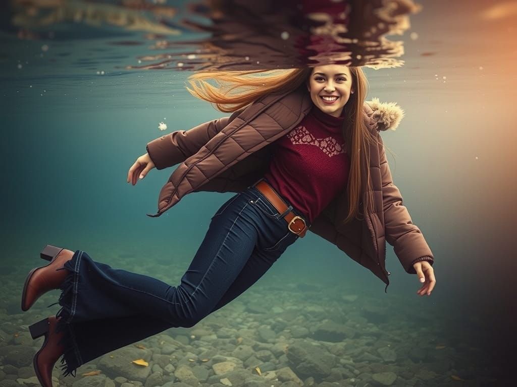 Sunlit Underwater Joy in Autumnal Lake