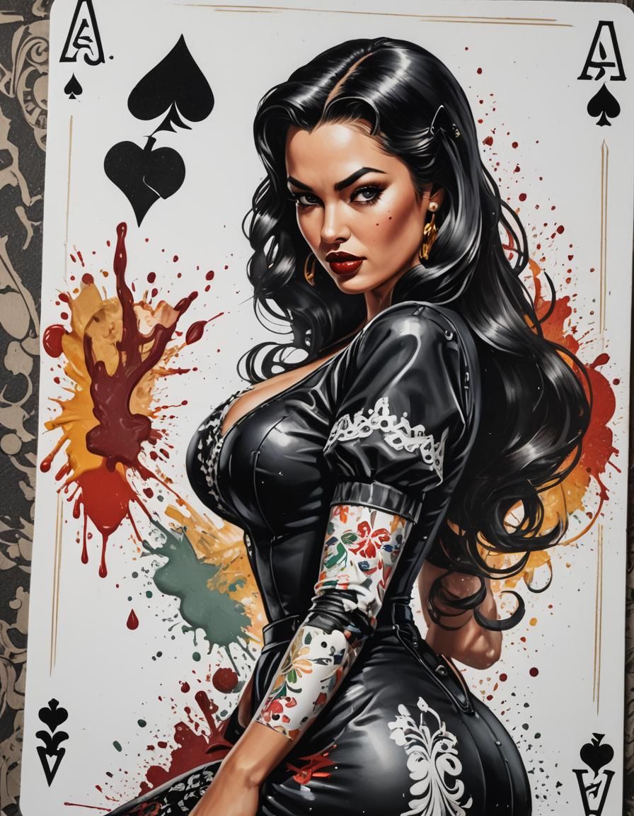 Ace of Spades with Pinup Girl: Hyperrealistic Splash Art