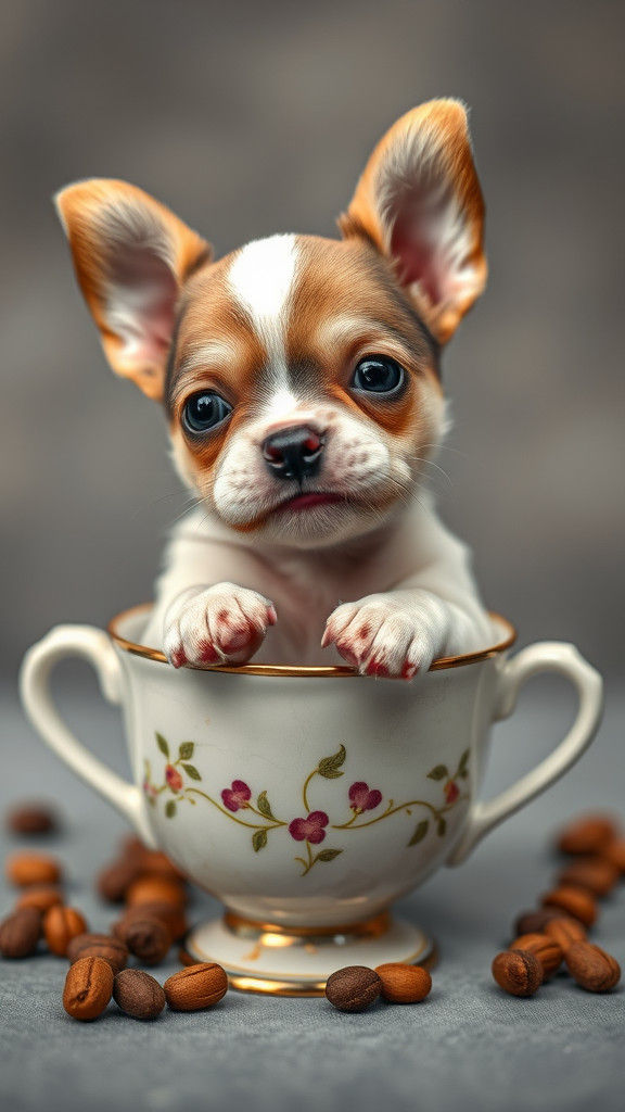 Puppy Peeks Out From Teacup