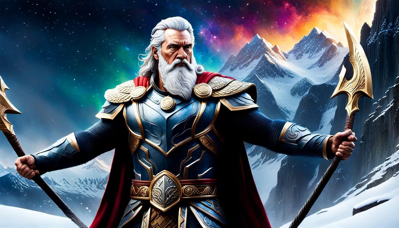 Hyperrealistic Odin, God of Norse Mythology