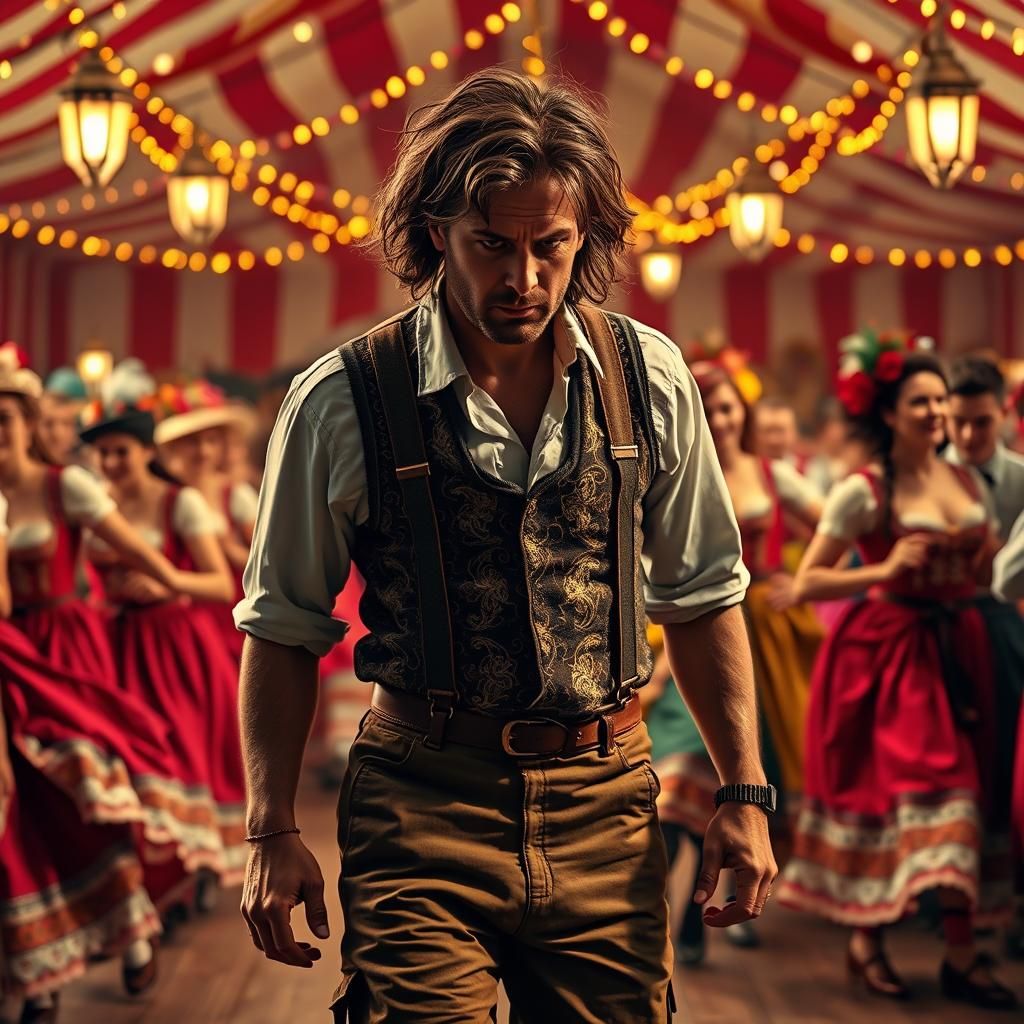 Anguished Man in Bavarian Dance, Expressionist Style