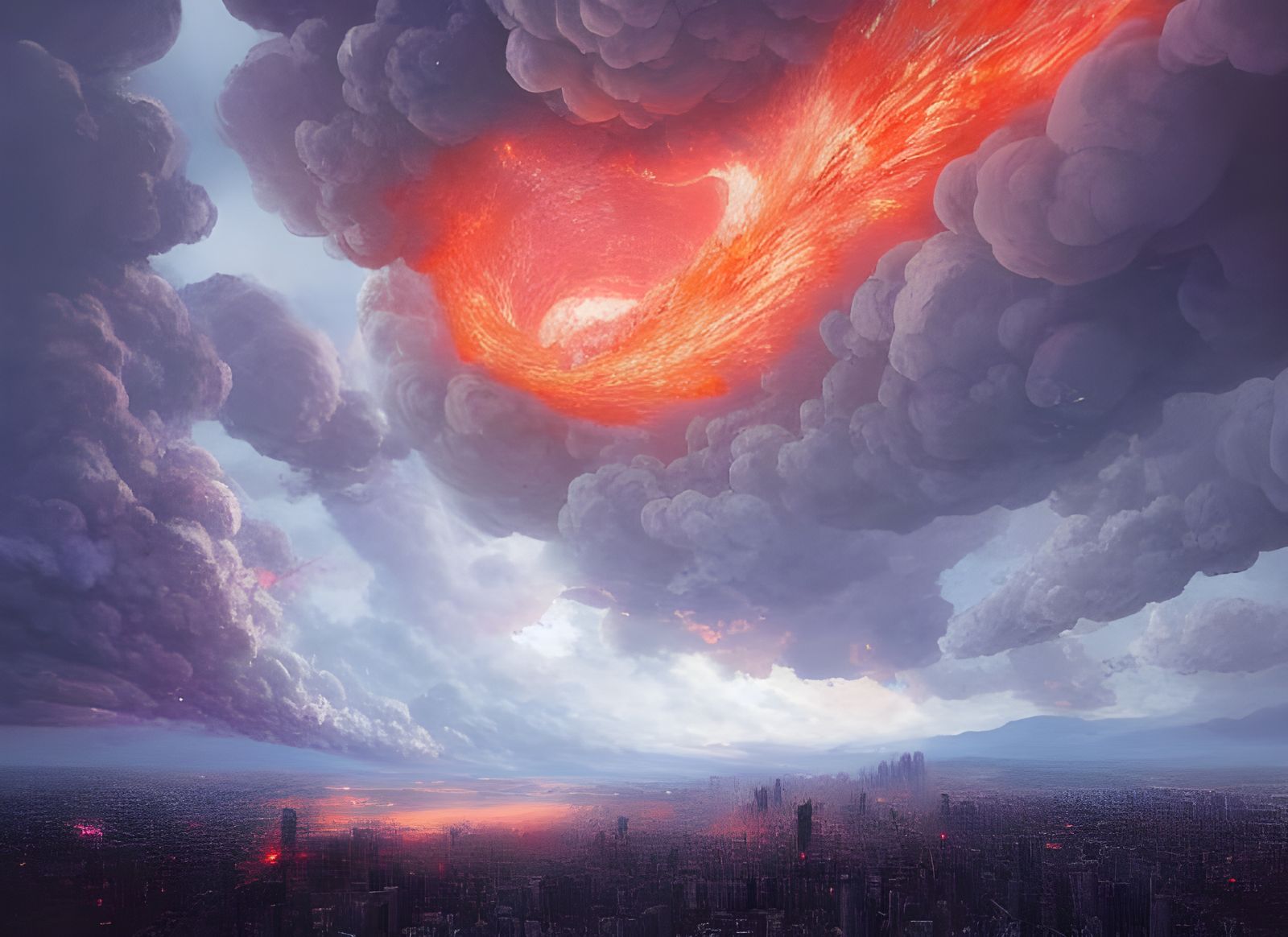 Fiery Storm Over City as Digital Illustration