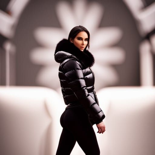 Curvy Woman in Bikini and Oversized Puffer Jacket