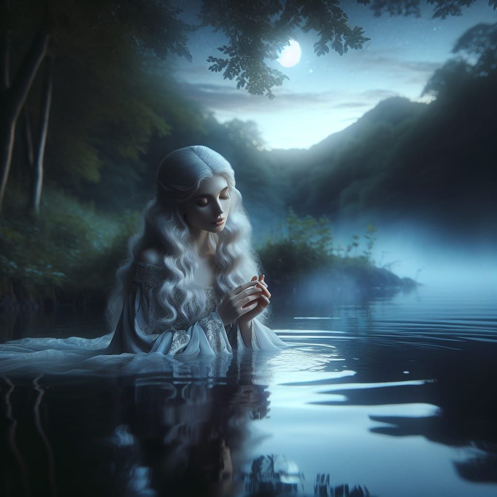 Moonlit Royal Bath in Forest Lake