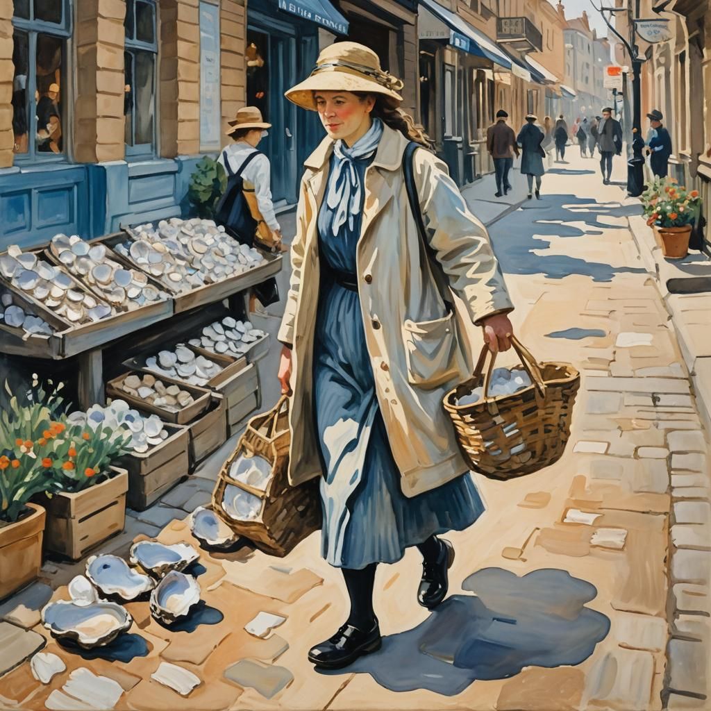 Impressionist Gouache: Woman with Oyster Shells