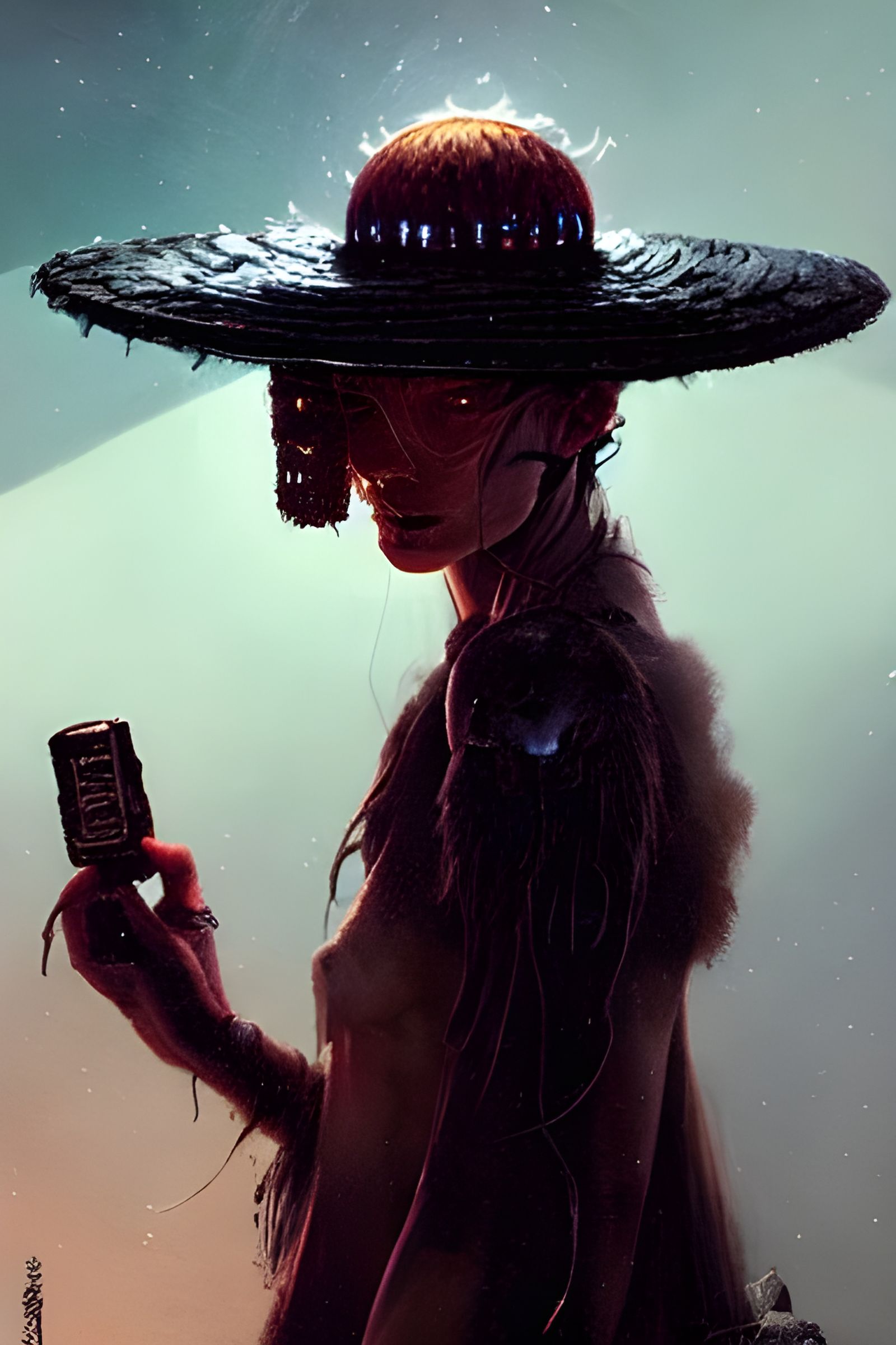 Cosmic Voyager Portrait in Film Noir Style