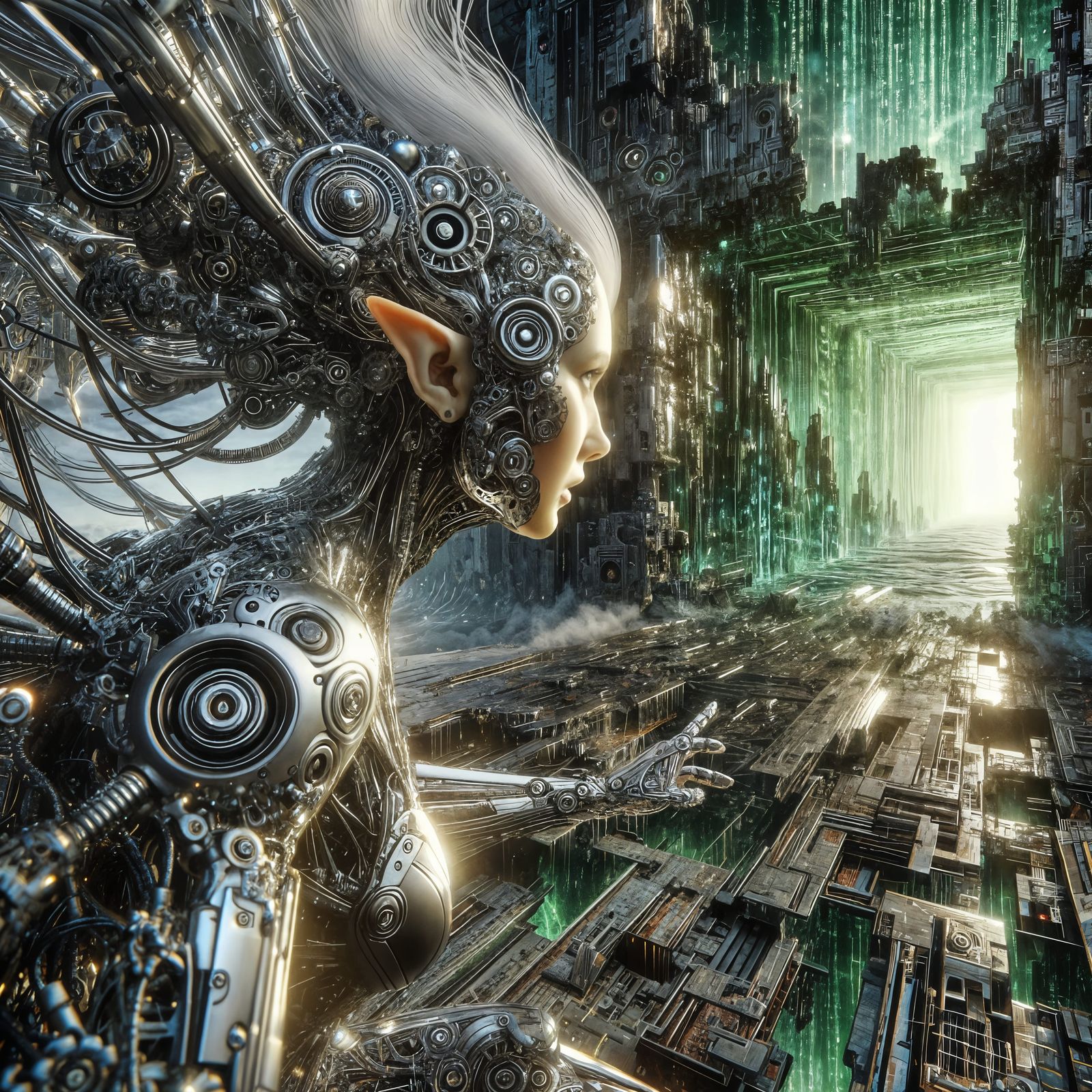 Cyborg Elf Opens Portal to Matrix Landscape
