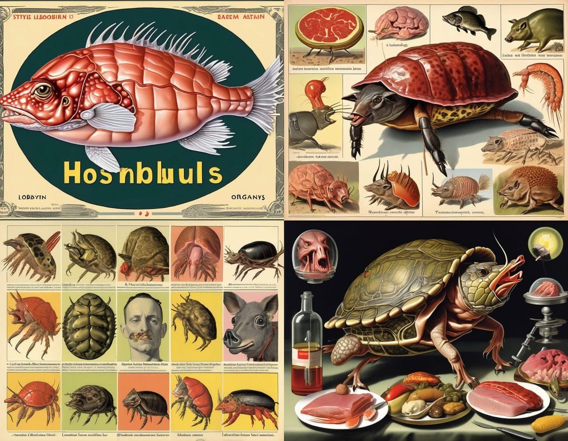 Ladybird Book Style Horror Scene with Terrapin Hybrid