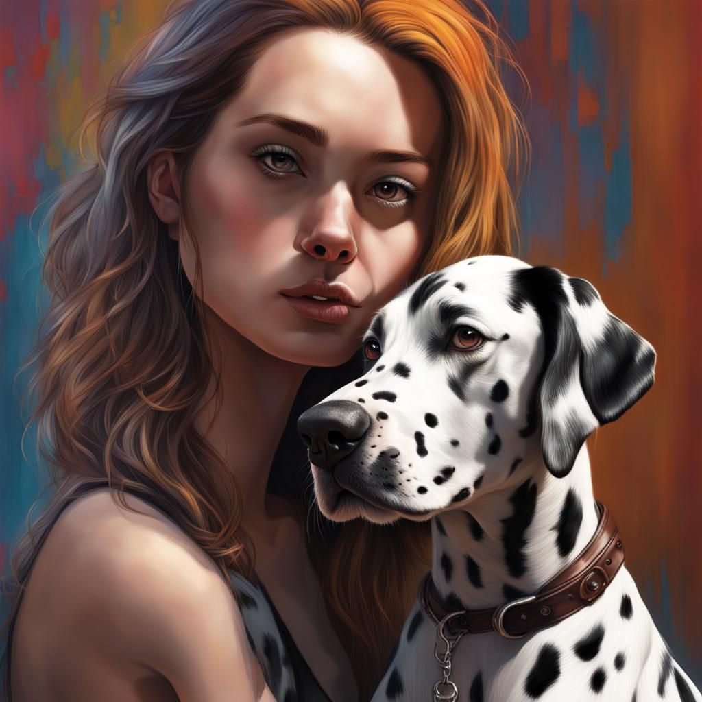 Hyperrealistic Portrait of Woman with Dalmatians