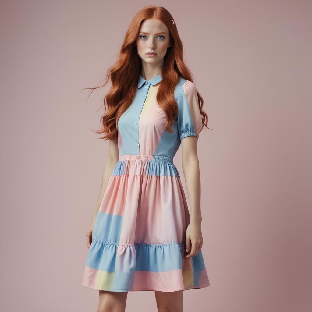 Beautiful Model in Pastel Rainbow Dress