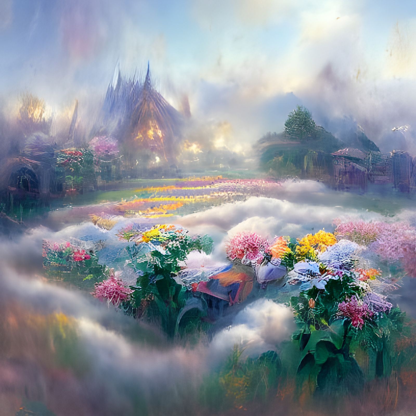 Ethereal Flower Field in a Luminist Style