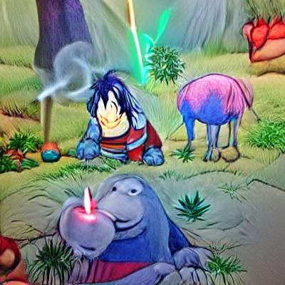 Eeyore Smoking Weed with Red Laser Eyes
