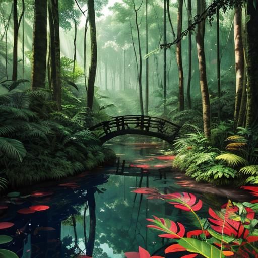 Red Model T Ford in a Lush Forest