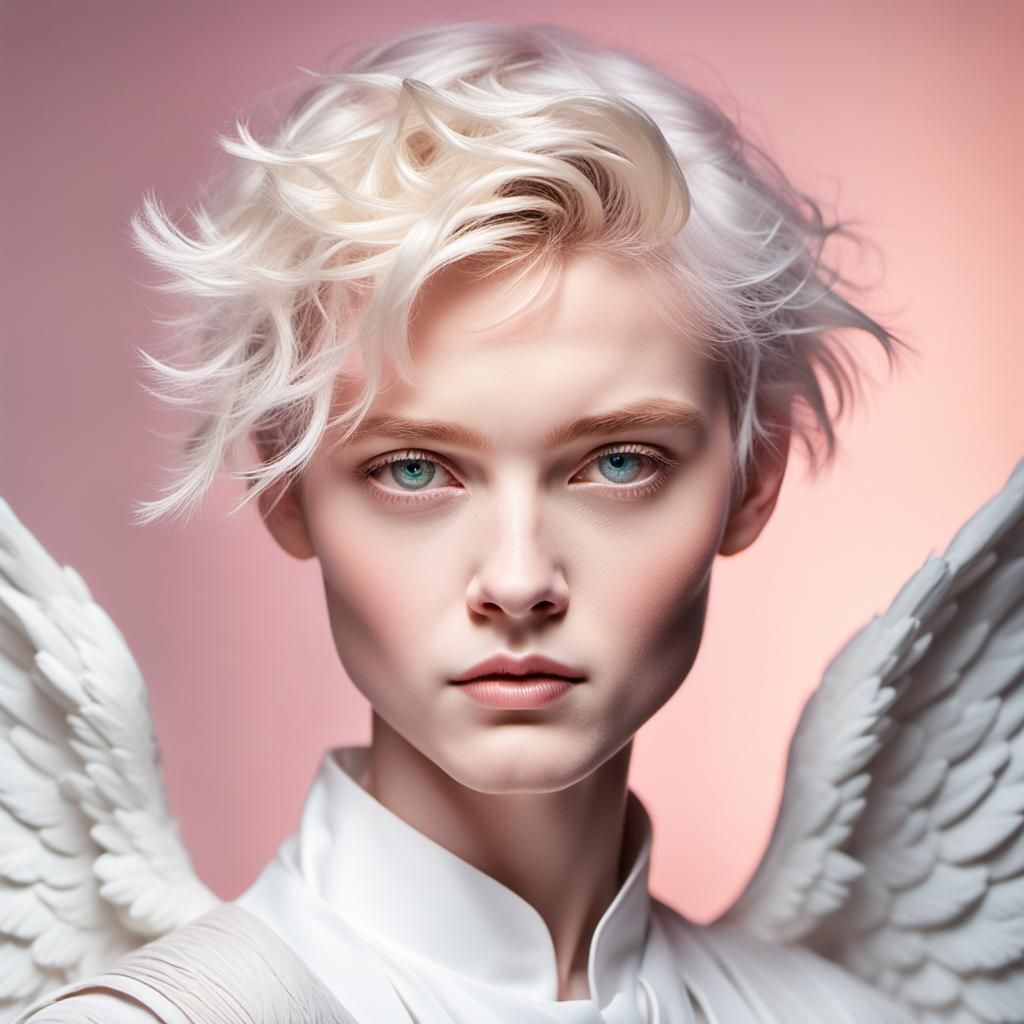 Androgynous Angel: Hyperrealistic Close-Up Portrait