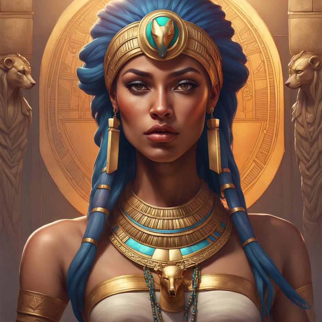 Egyptian Lion Goddess Portrait in Hyperdetailed Style