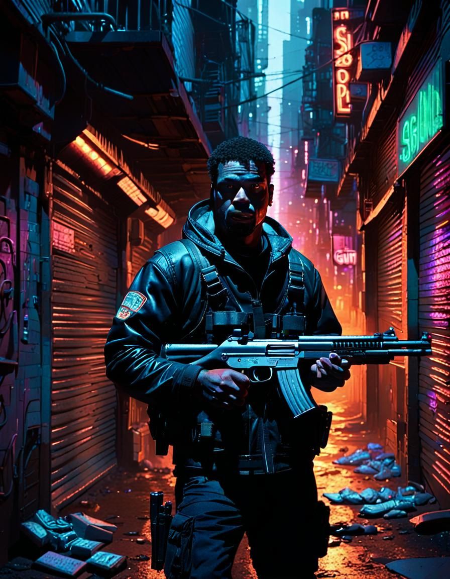 Menacing Drug Dealer in Gritty Urban Alleyway