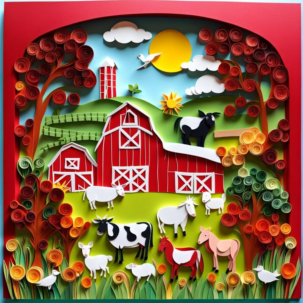3D Paper Quilling Farm in Dr. Seuss Style