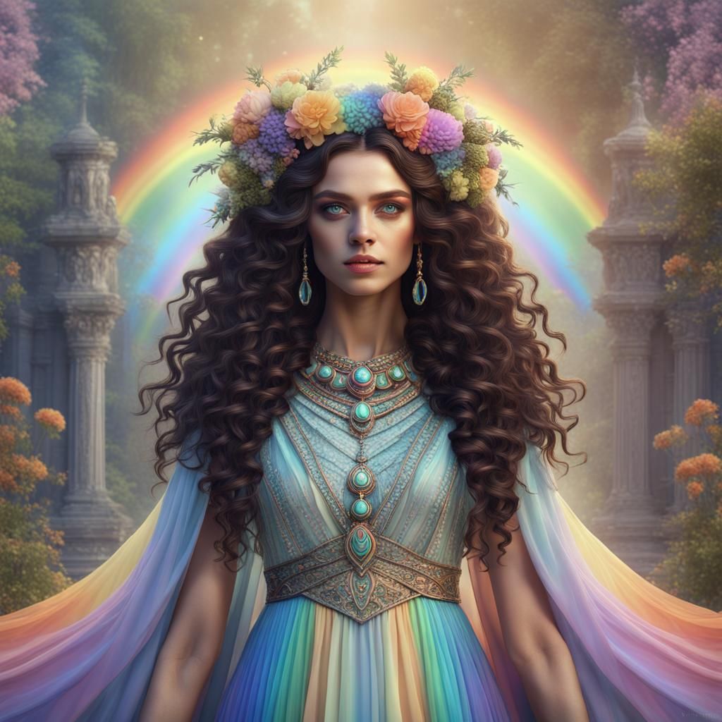 Spring Witch Portrait in Pastel Rainbow Colors