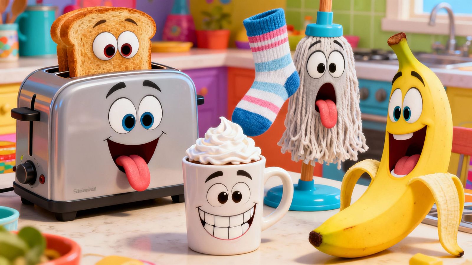 Funny Anthropomorphic Household Objects Telling Jokes in Car...