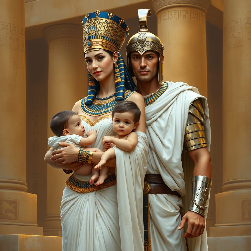 Egyptian Queen with Children and Roman Soldier Husband in Go...