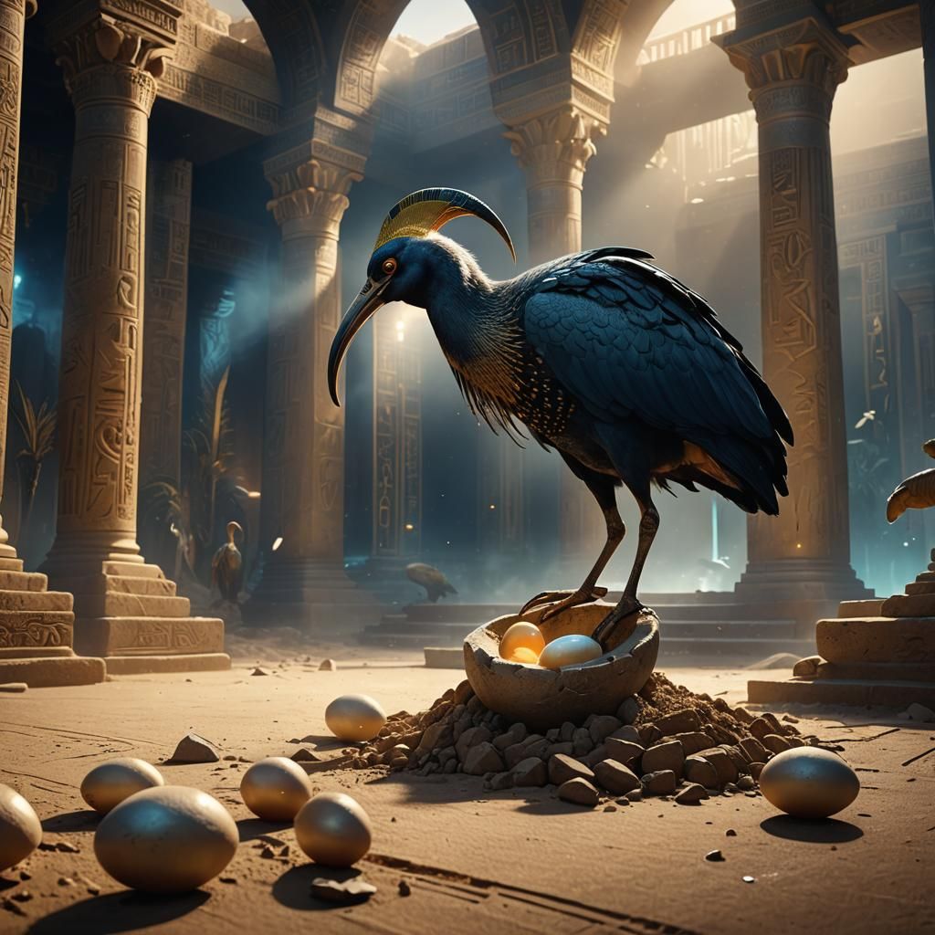 Thoth as an Ibis in Moonlit Temple