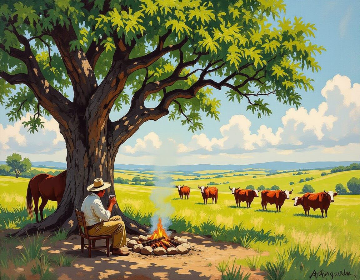 Argentine Gaucho Scene in Impressionistic Style