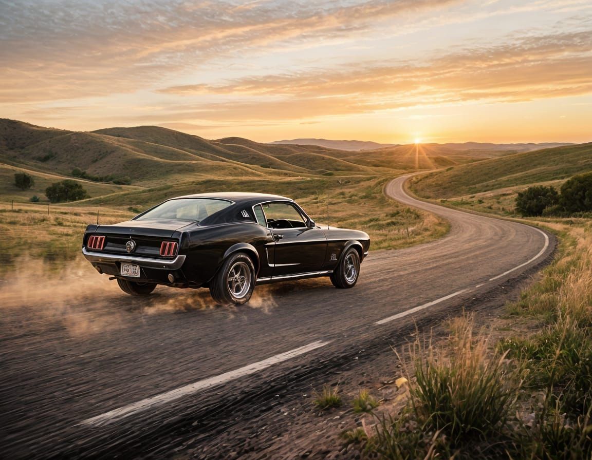 1968 Mustang GT Speeds Down Sunset Country Road