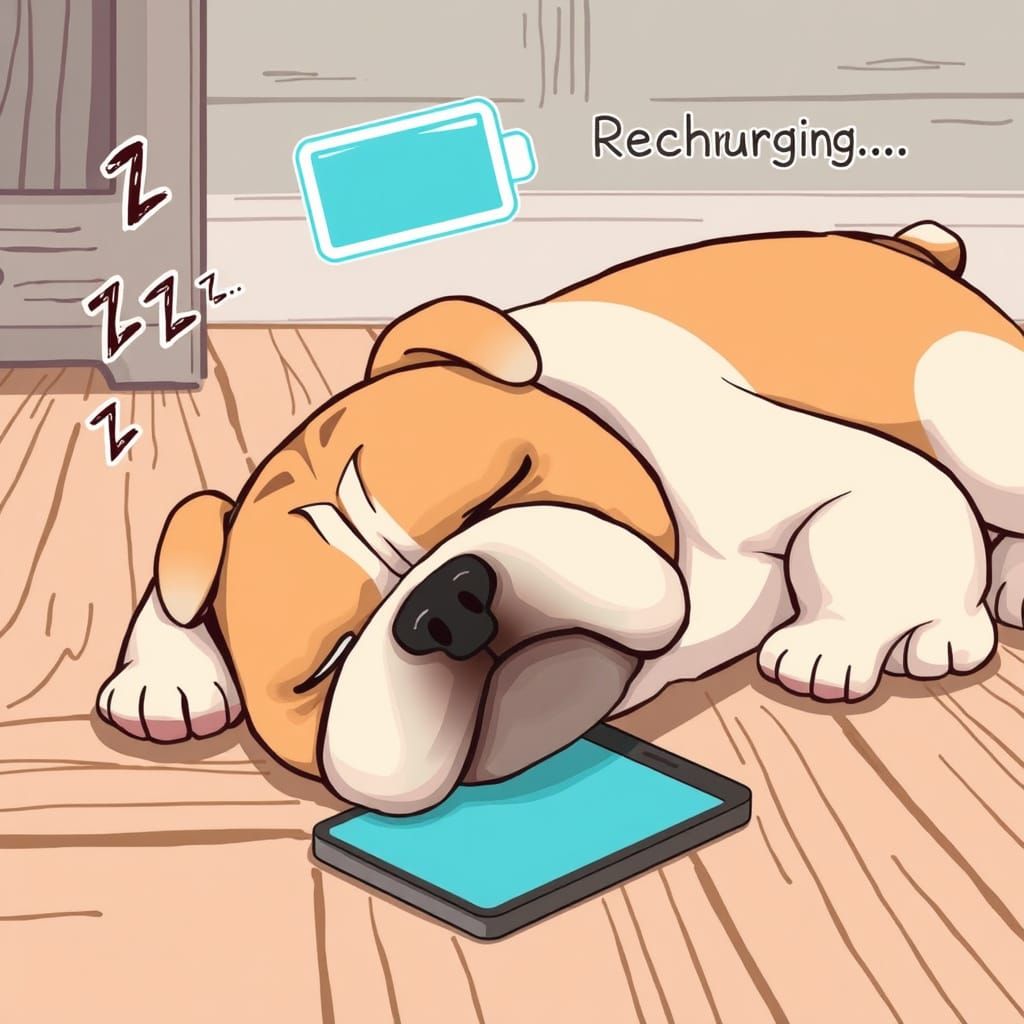 Whimsical Bulldog in Low Battery Mode