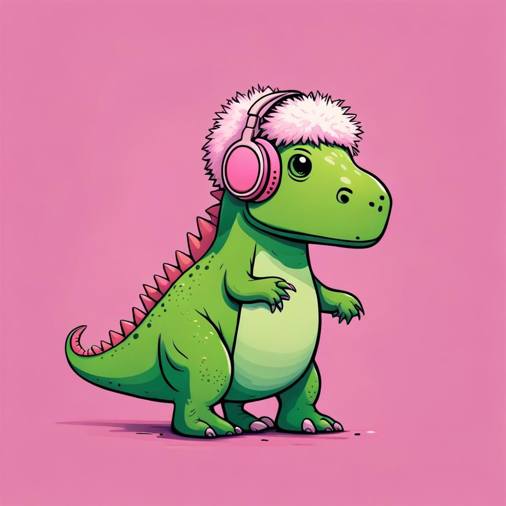 Cucumber Dinosaur with Pink Headset