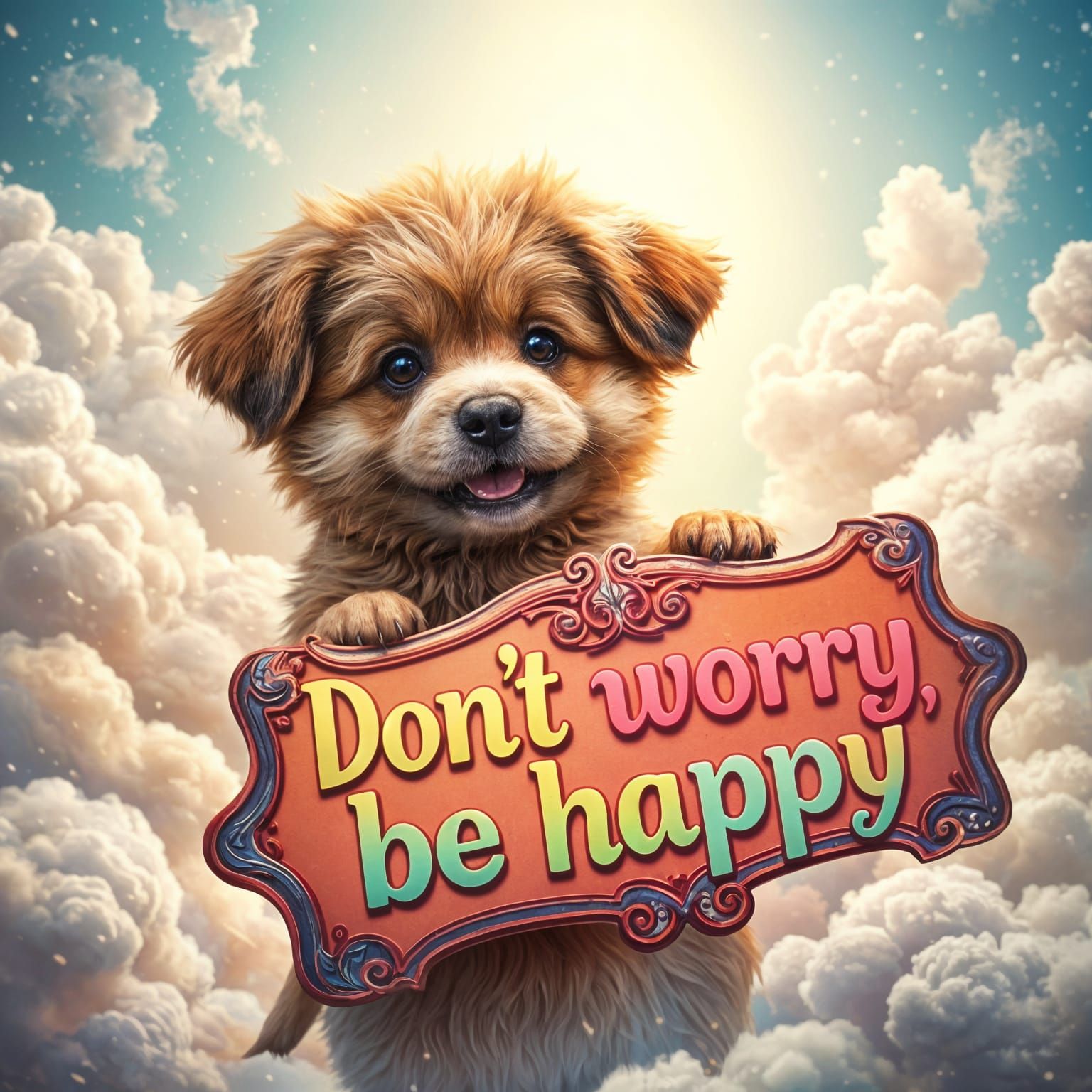 Cute Puppy Holds Sign with Happy Message