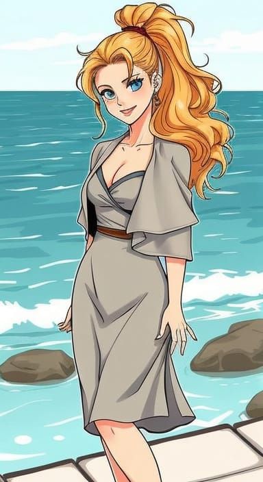 Woman with Ocean Eyes and Strawberry Curls