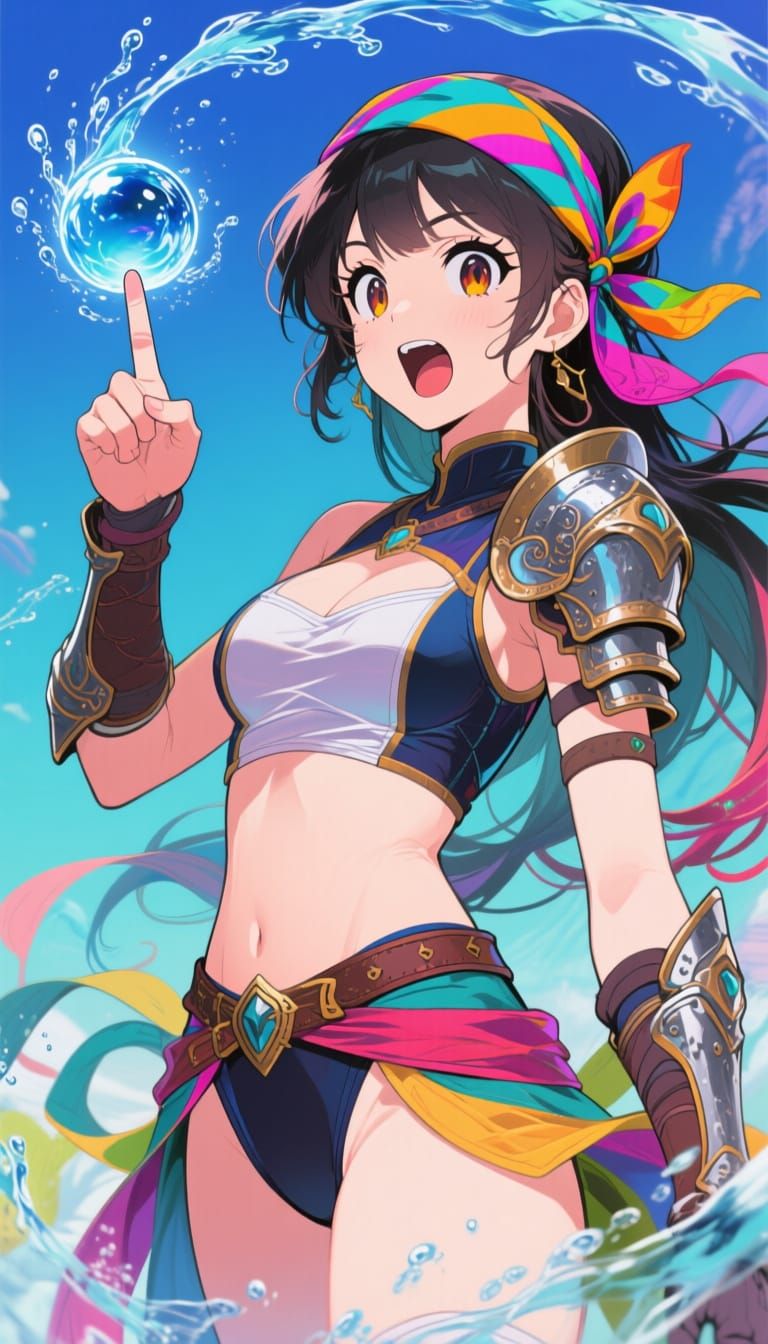 Anime Water Bender with Armored Leotard