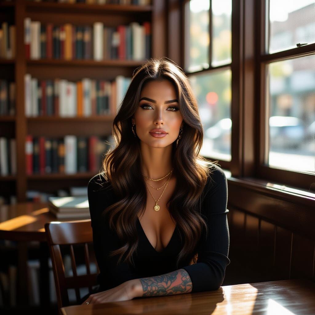 Bookstore Portrait: Cinematic Realism in Golden Light