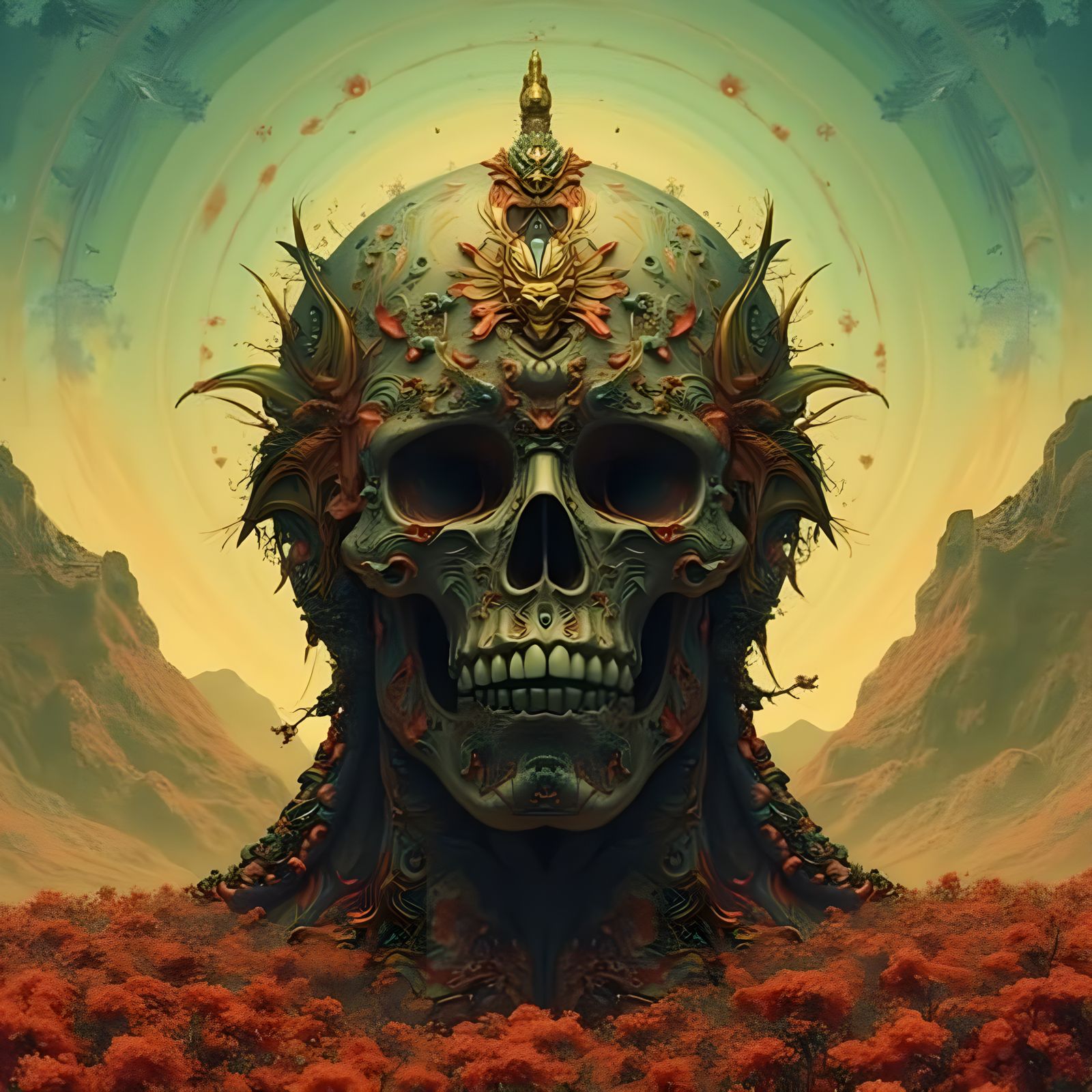 Surreal Art Deco Gods in a Glitchy Liminal Realm