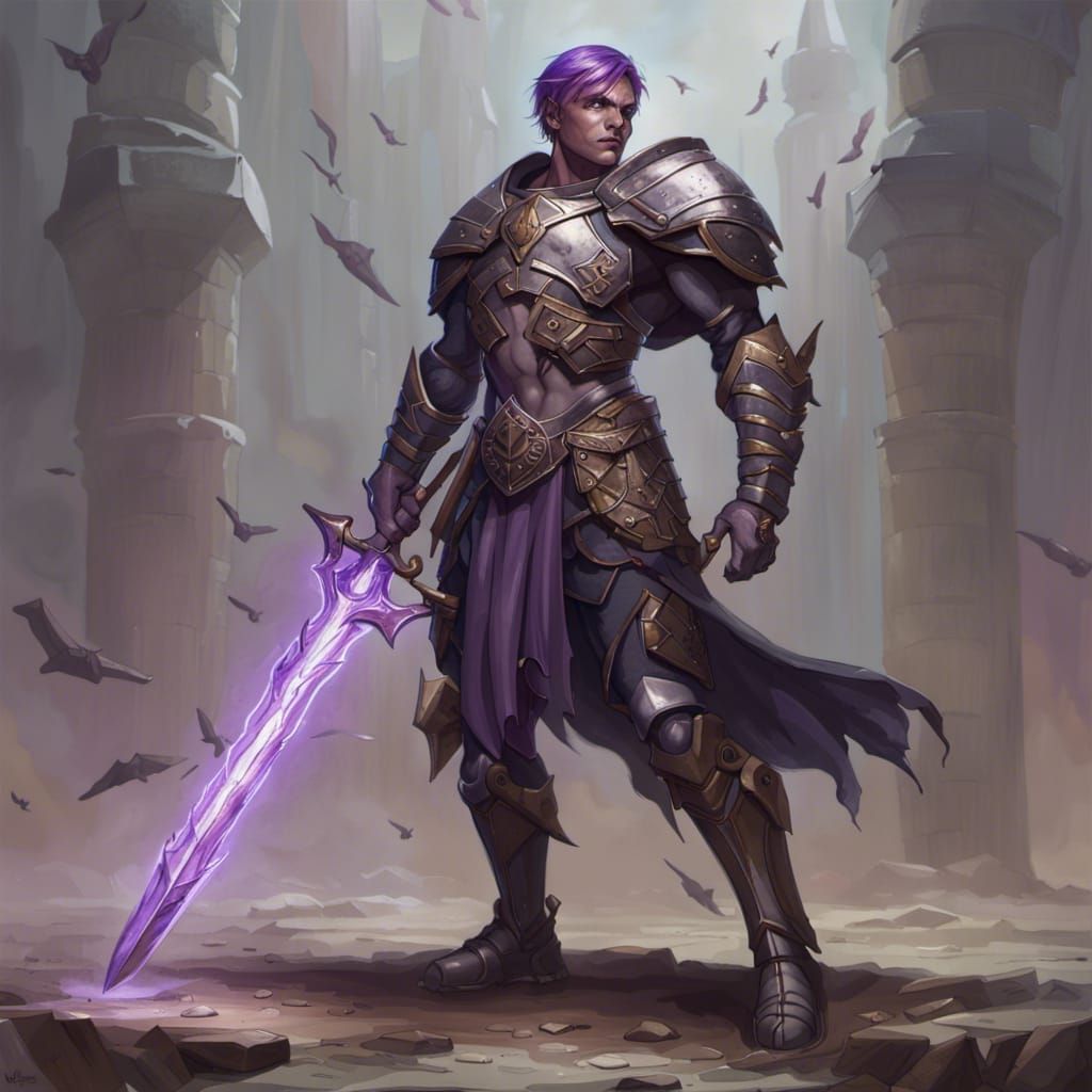 Grim Aasimar Paladin with Claymore, Dark Fantasy Art