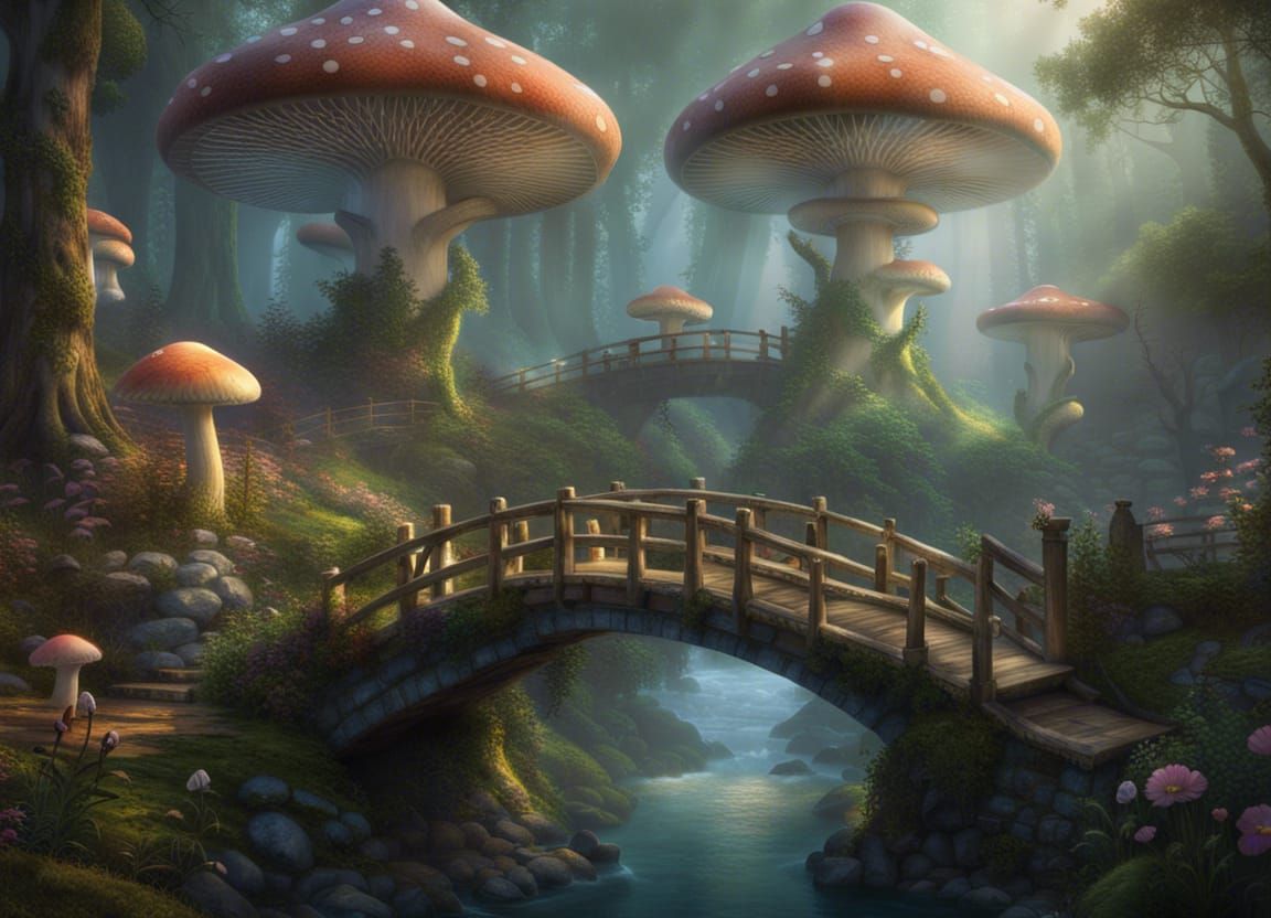 Enchanted Bridge Between Magical Forests in 3D