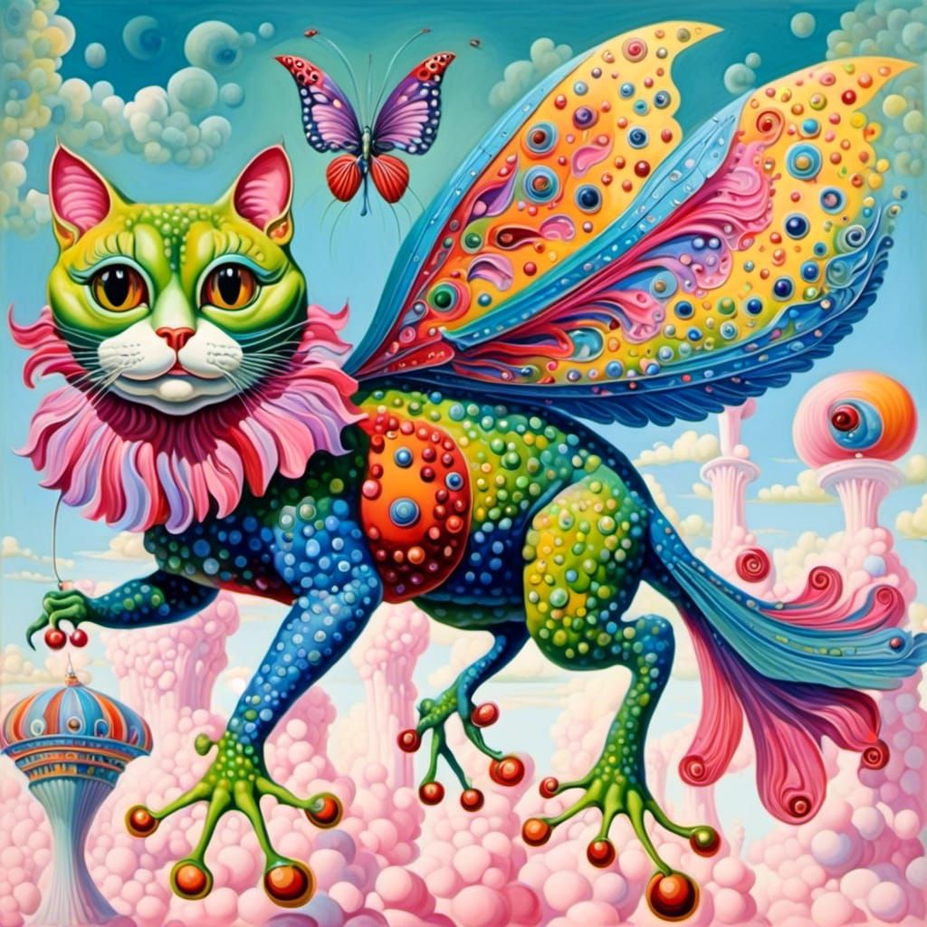 Surreal Pop Art Creature with Cat and Frog Features