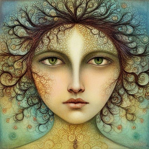 Surreal Eye Reflections: Floral Cascade and Music Notes