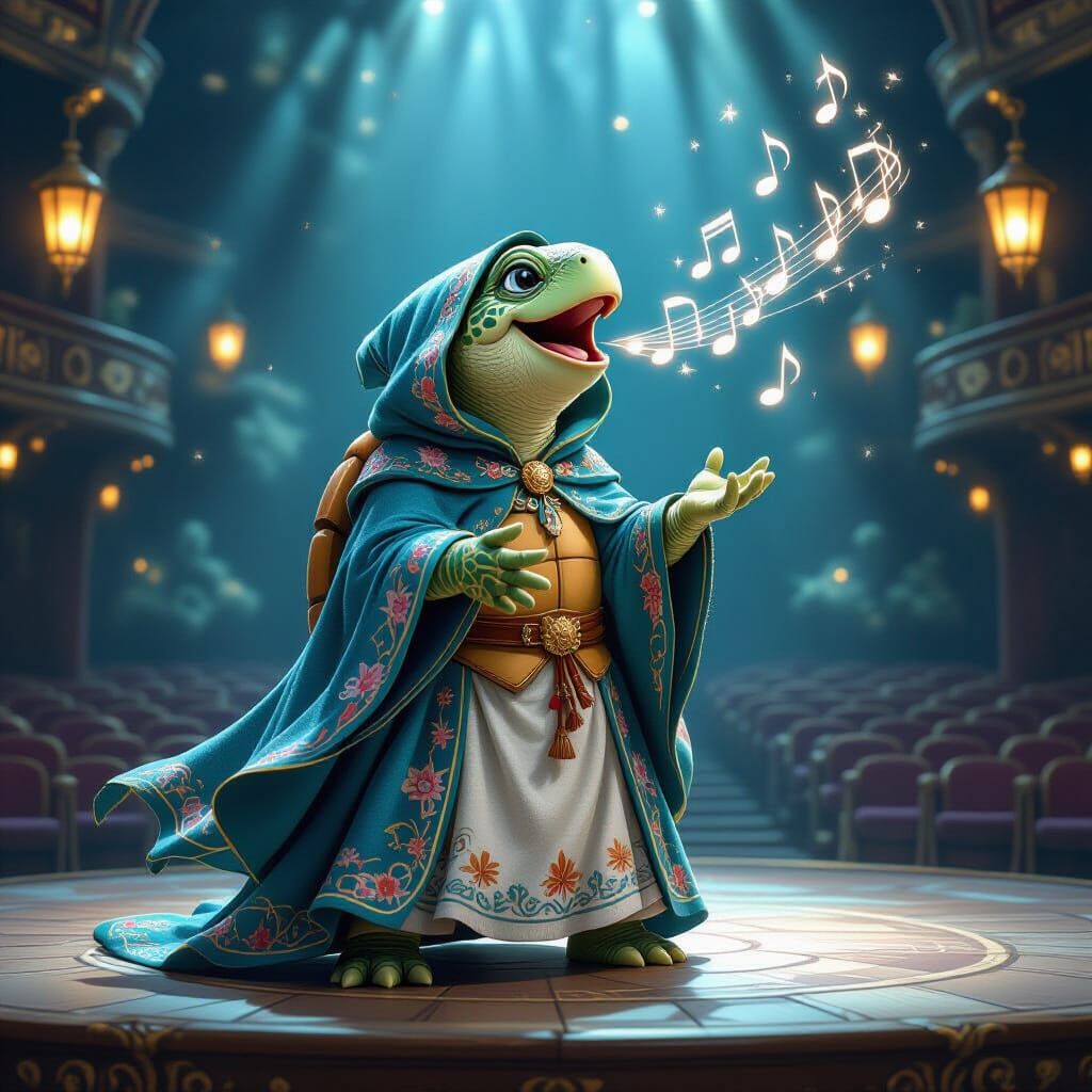 Whimsical Turtle Opera in Ethereal Light