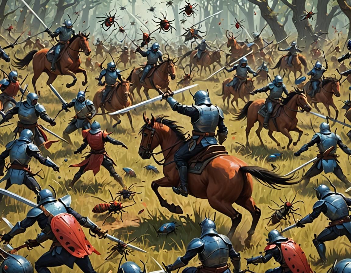 Bug World Revolt: Insects Charge Humans with Swords