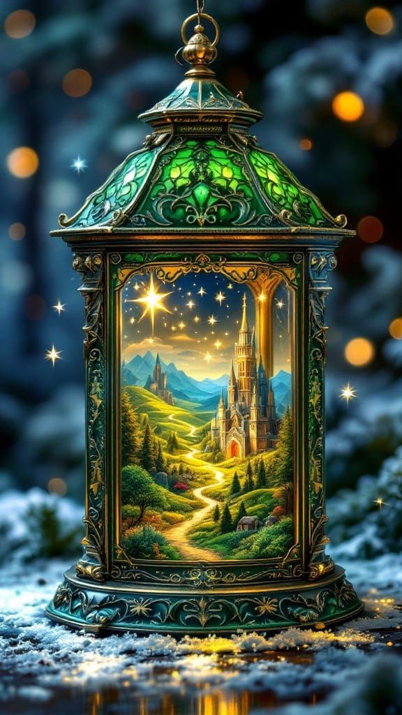 Magical Christmas Lantern with Miniature Fantasy Landscape