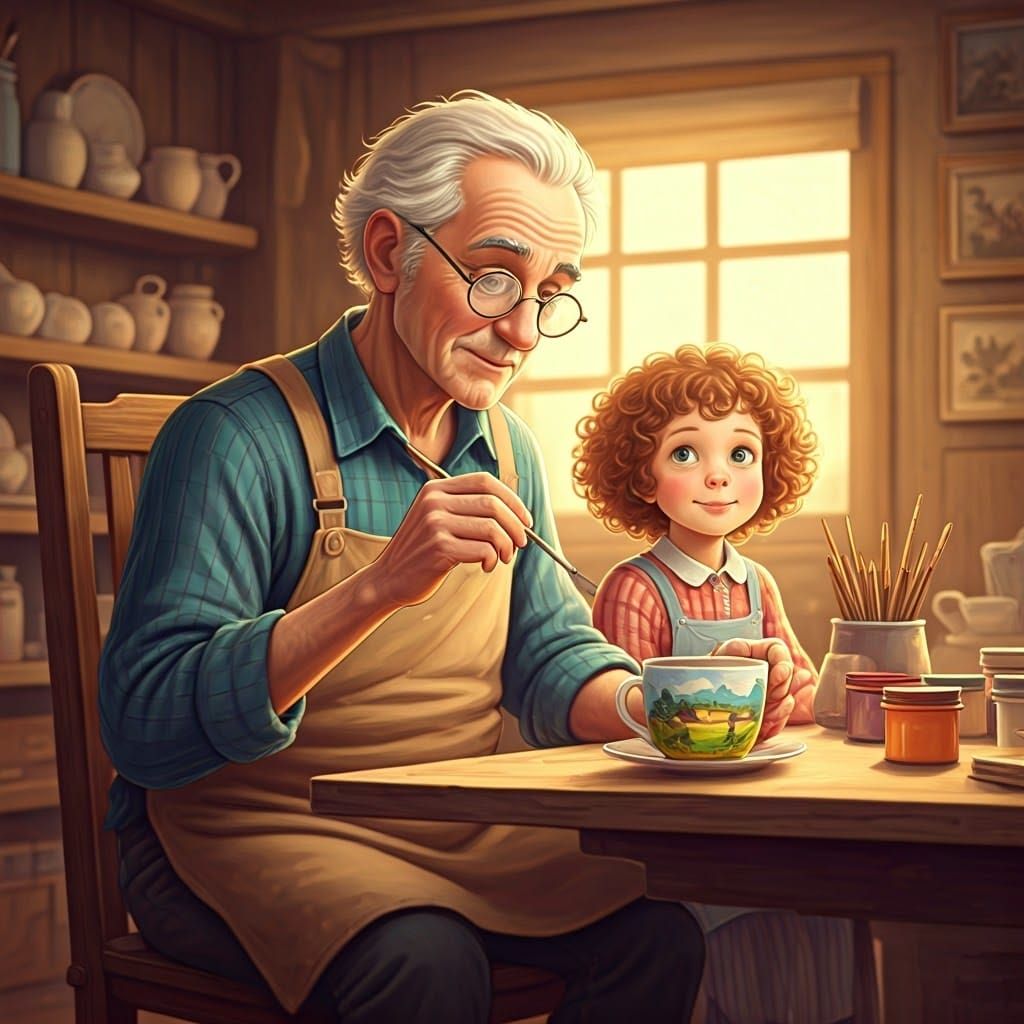 Craftsman Paints Teacup with Landscape Watercolor