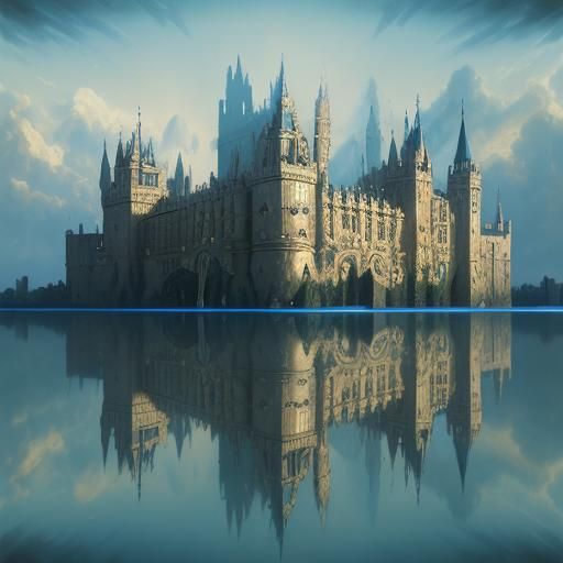 Surreal Domino Castle Reflected, in Oil Painting Style