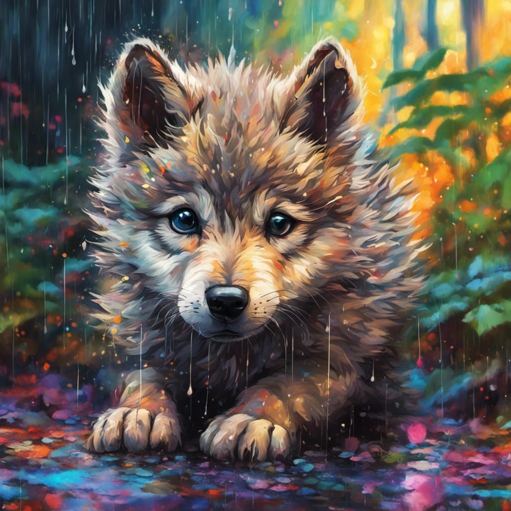 Wolf Pup Hiding, Studio Ghibli Digital Art