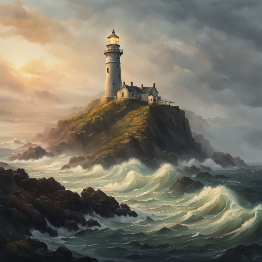 Majestic Coastal Lighthouse in Golden Hour