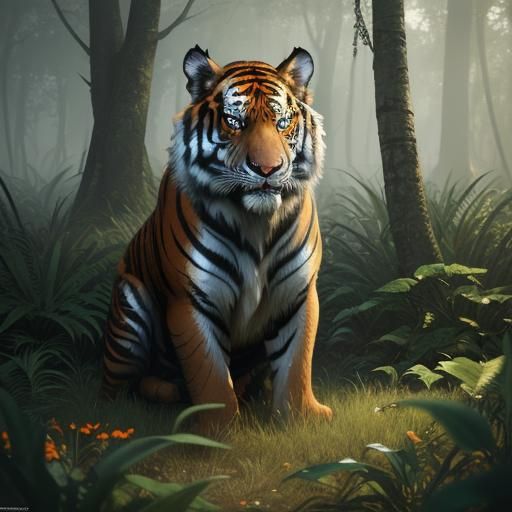 Mystical Forest Gathering of Animals and People